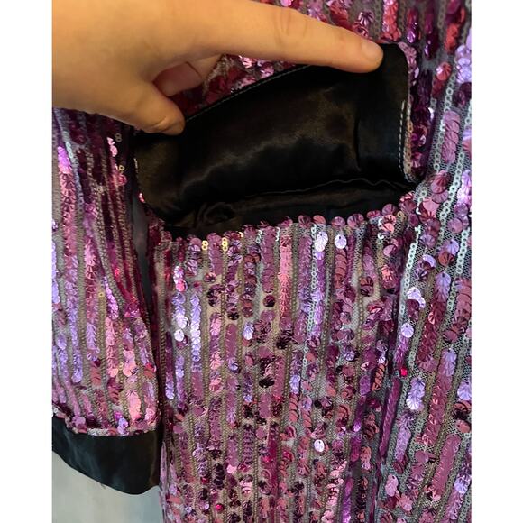 FREE PEOPLE Ella Duster Sequin Purple Combo Black Trim Jacket XS/S Oversized NWT - Picture 7 of 13